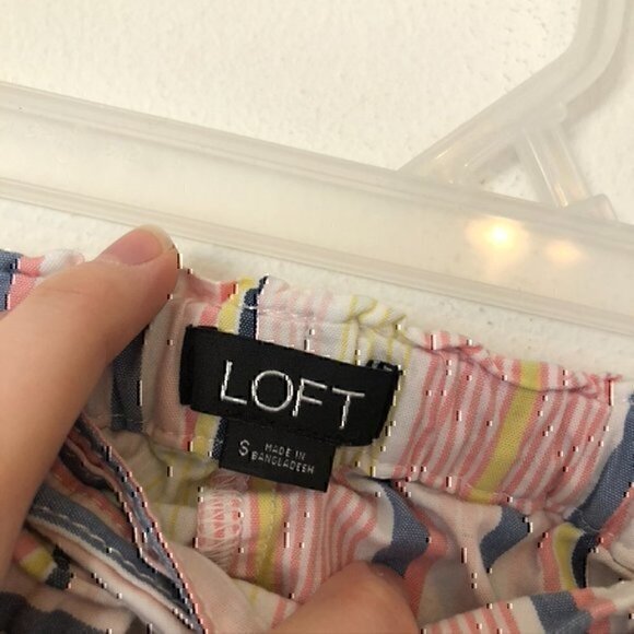ANN TAYLOR LOFT Striped Tie Waist Shorts Pink White Blue 100% Cotton Boho Small - Picture 5 of 11